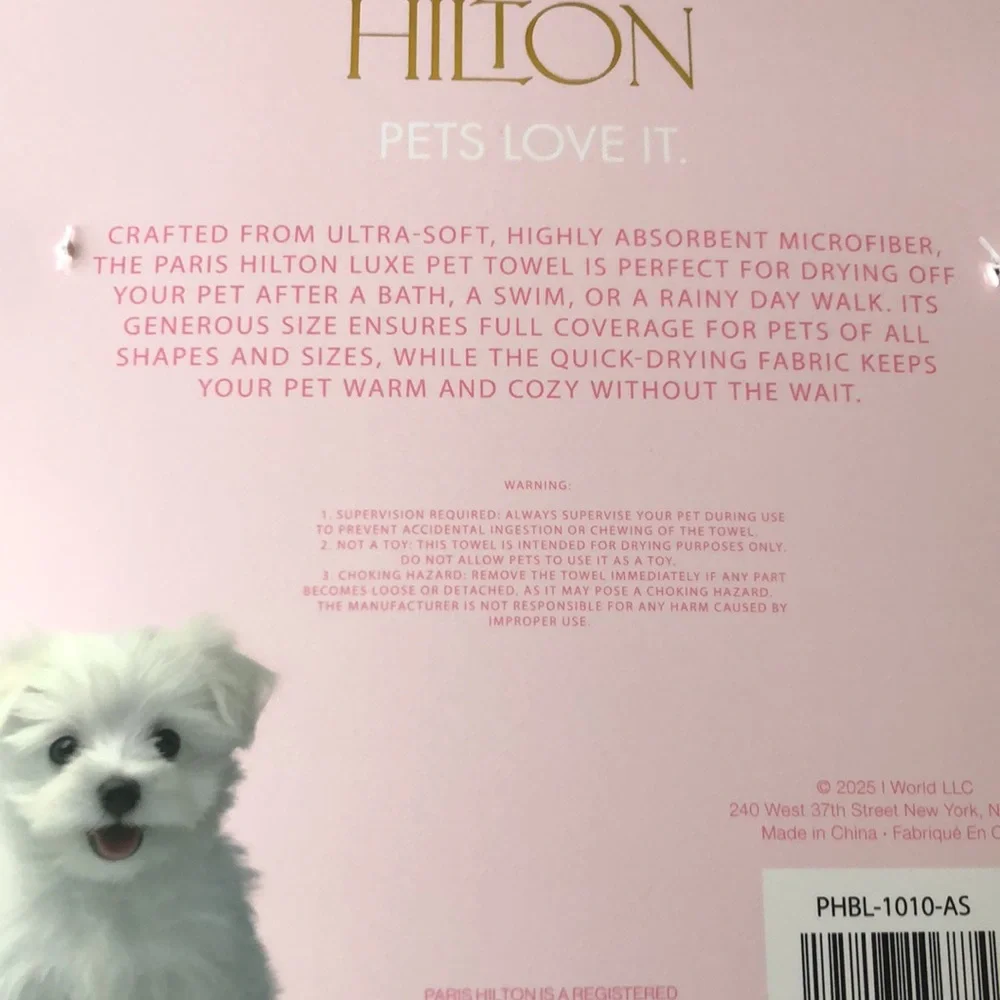 Paris Hilton Pink Microfiber Pet Towels with Paw Print
